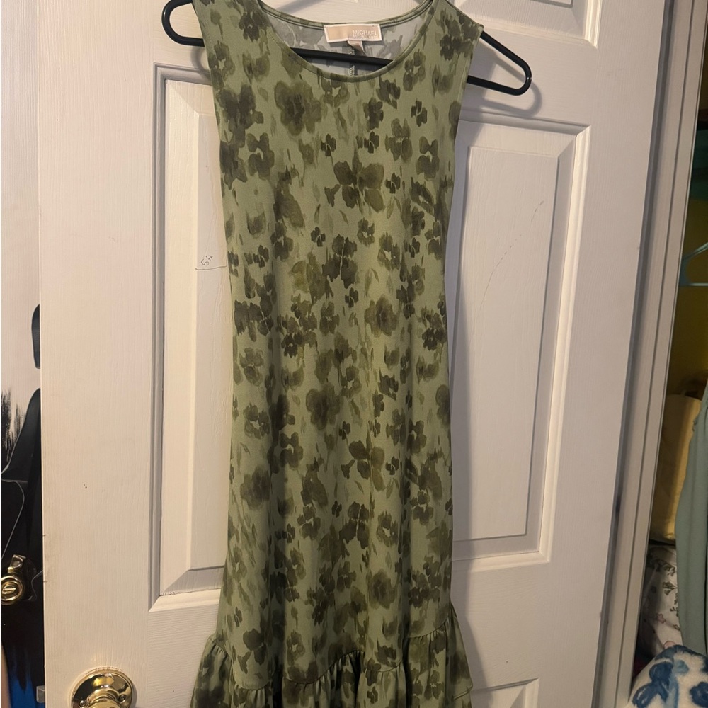 Sleeveless Olive Green Floral Midi Dress by MICHAEL Michael Kors